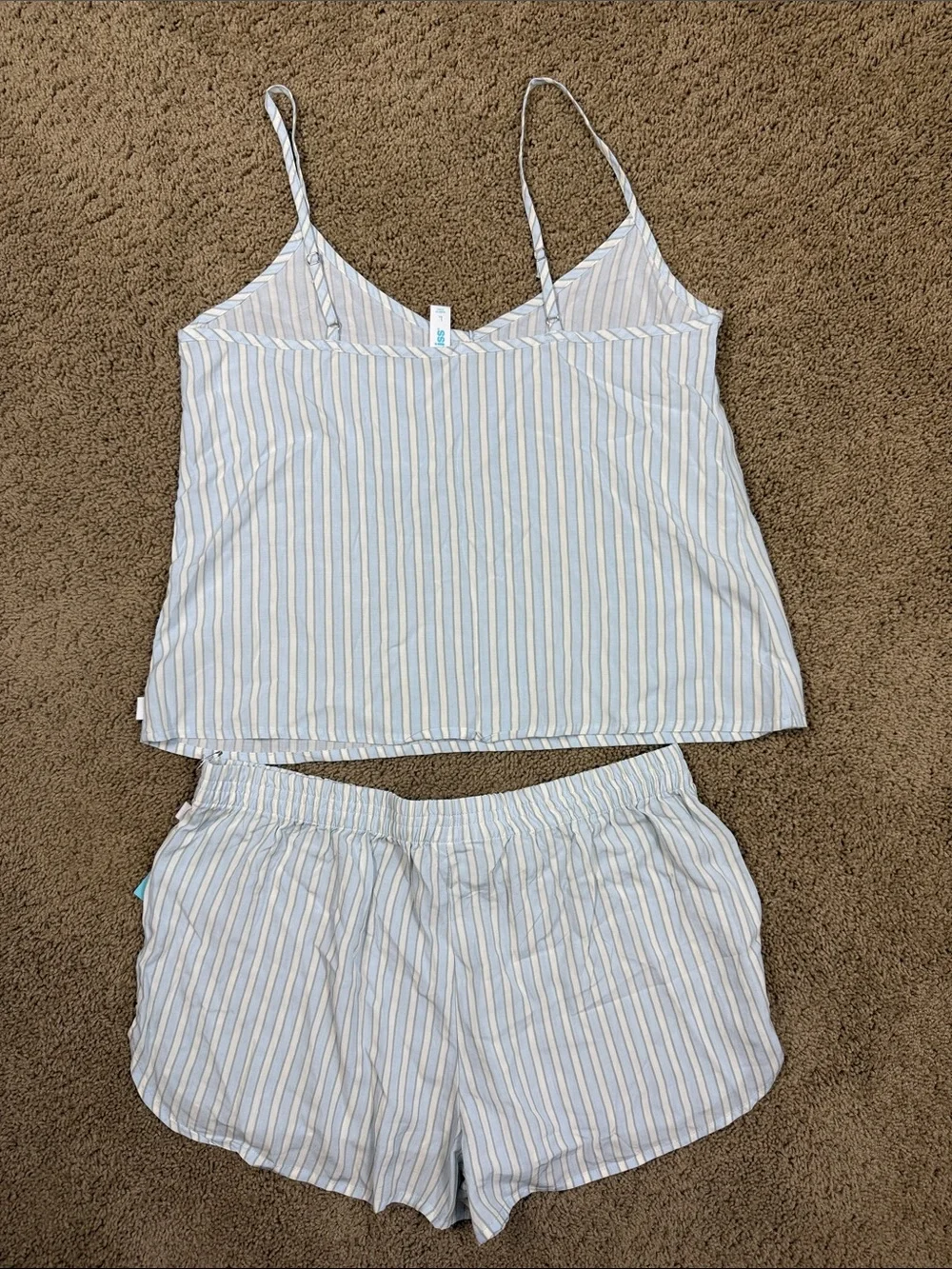 Bliss | Women's Light Blue & White Striped Cotton Cami & Shorts Sleep Set | L